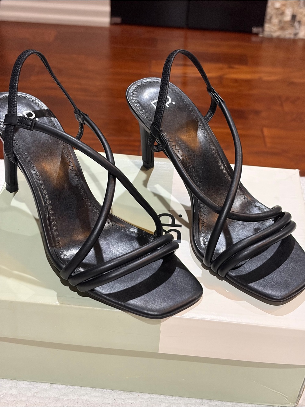 bp Black Strappy Square-Toe High Heel Sandals